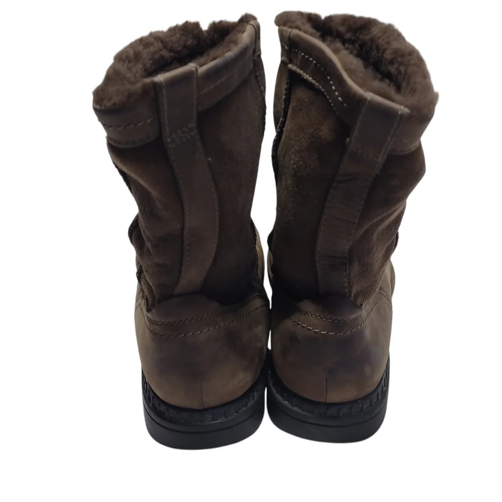 UGG Men's Size 15 Brown Leather/Suede Pull-On Boots Sheepskin Fur Lining